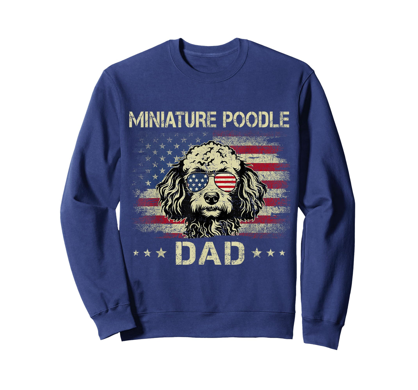 Miniature Poodle Dad Dog Vintage American Flag 4th Of July Men Women Kids T-Shirt