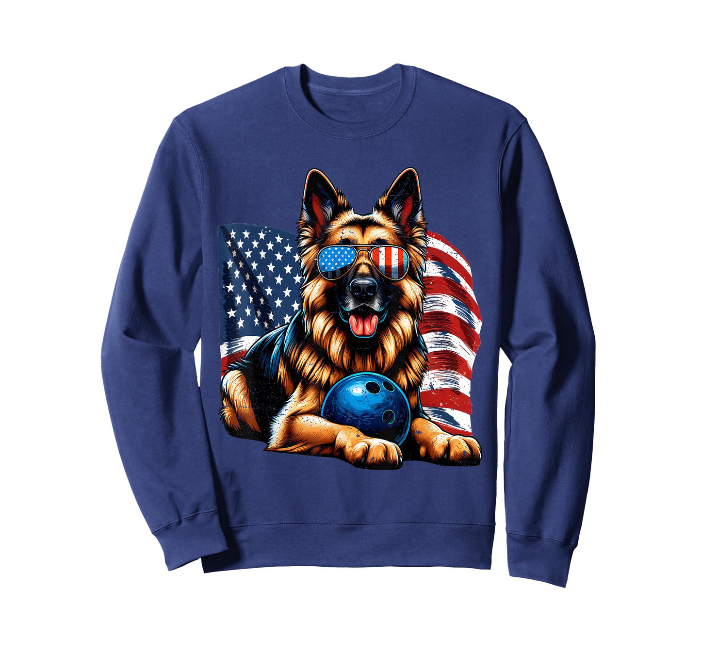 Patriotic German Shepherd Bowling USA Flag Freedom Vintage T-Shirt
