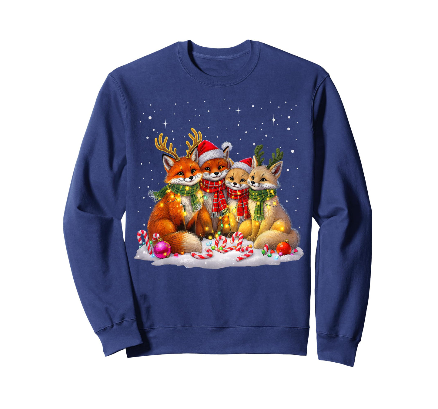 Funny Fox Christmas Lights Santa Xmas Forest Animals Holiday T-Shirt