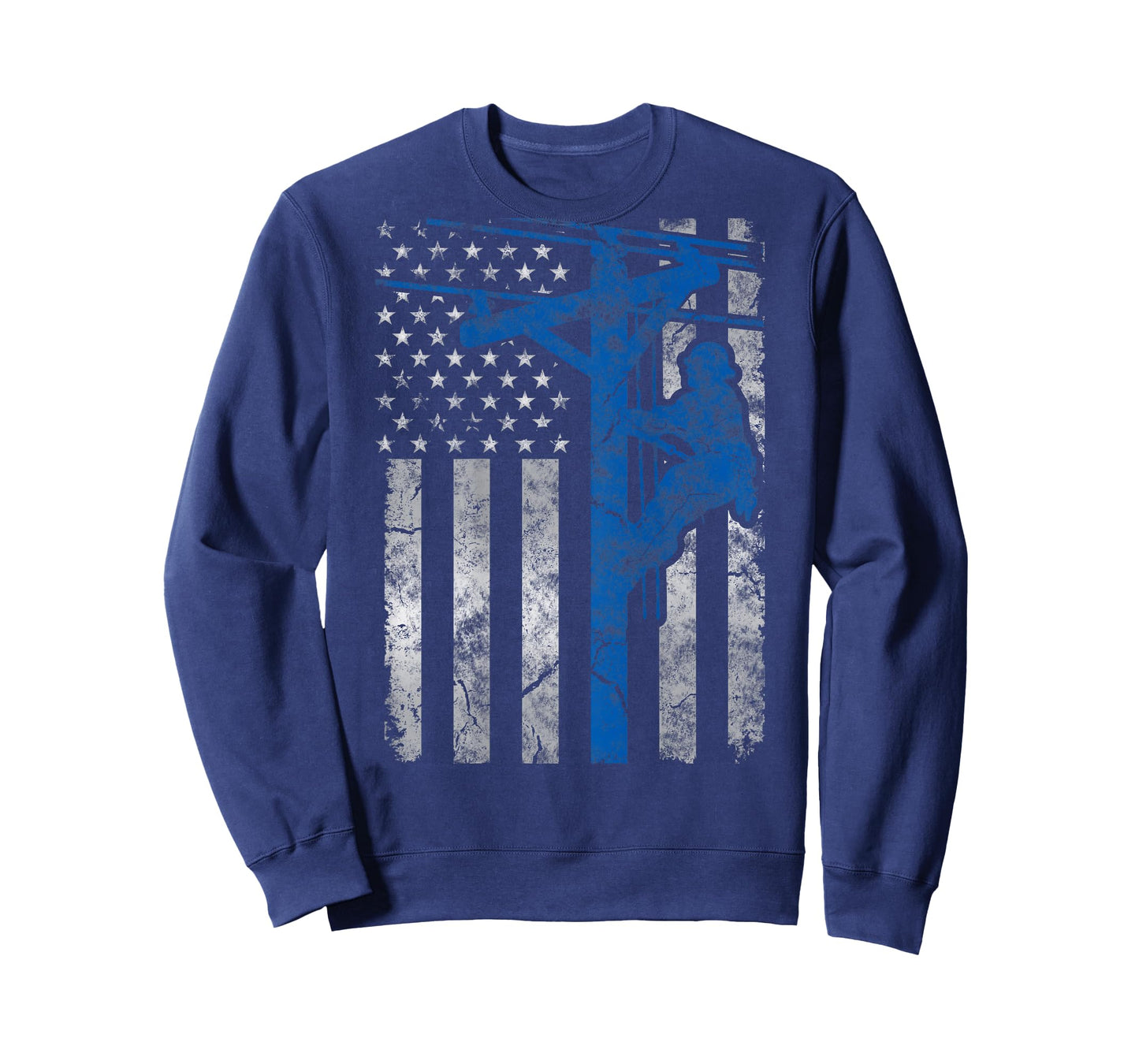 Distressed Patriotic Thin Blue Line Lineman American Flag T-Shirt