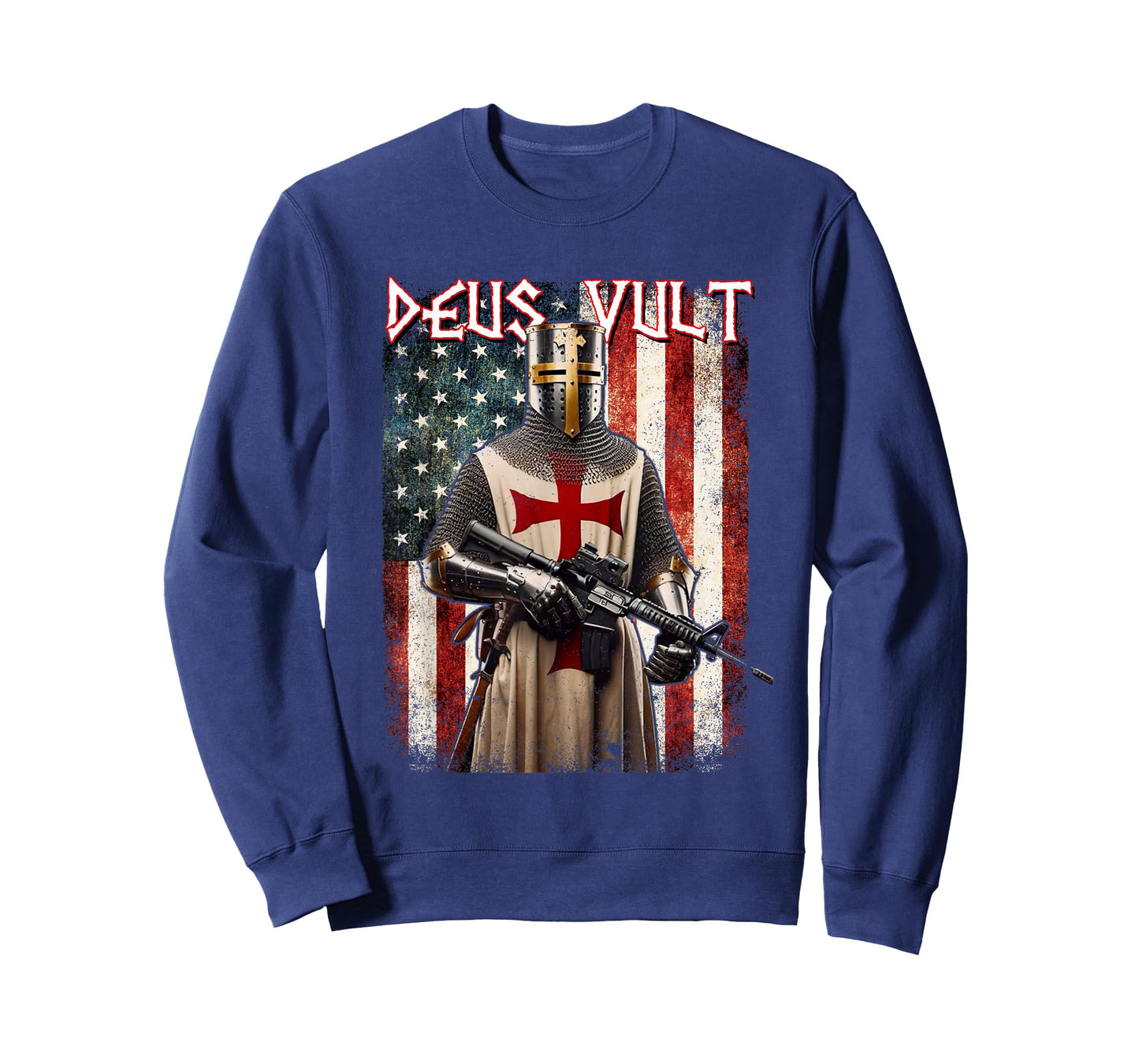Deus Vult Medieval Knight Templar American Flag Crusader T-Shirt