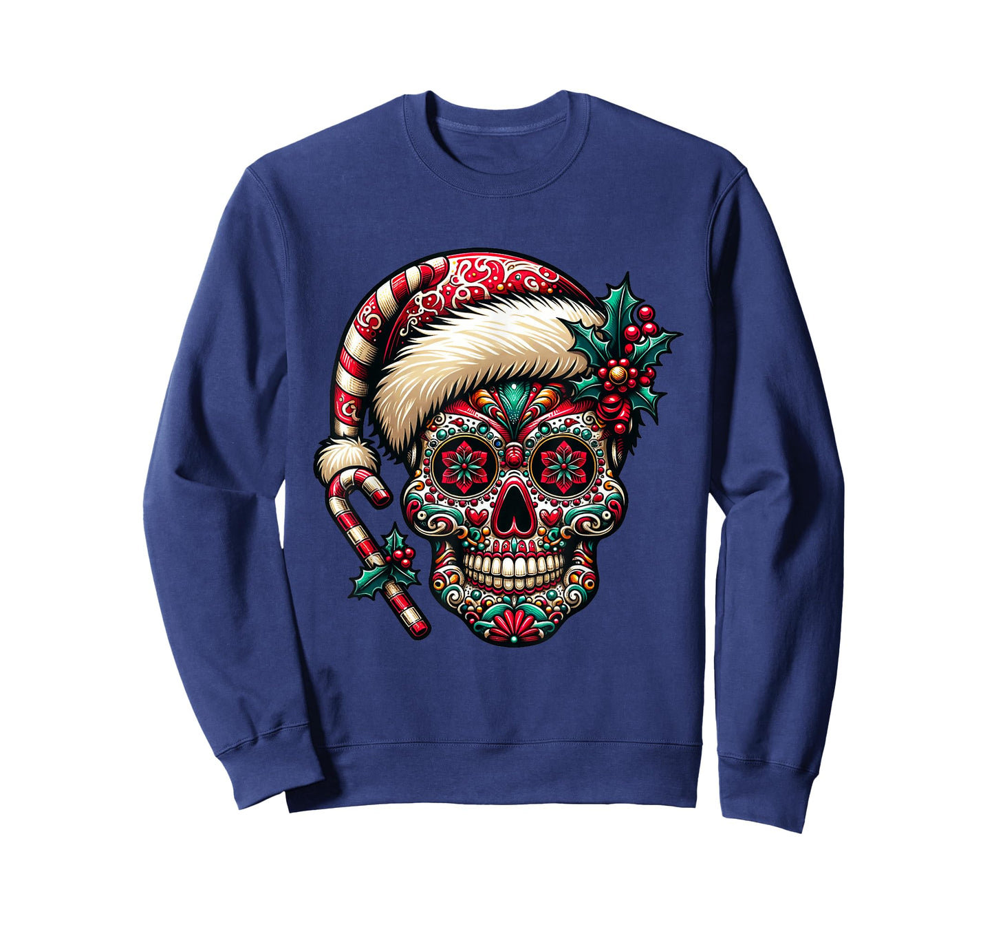 Christmas Sugar Skull Santa Hat Day Of The Dead Xmas Holiday T-Shirt