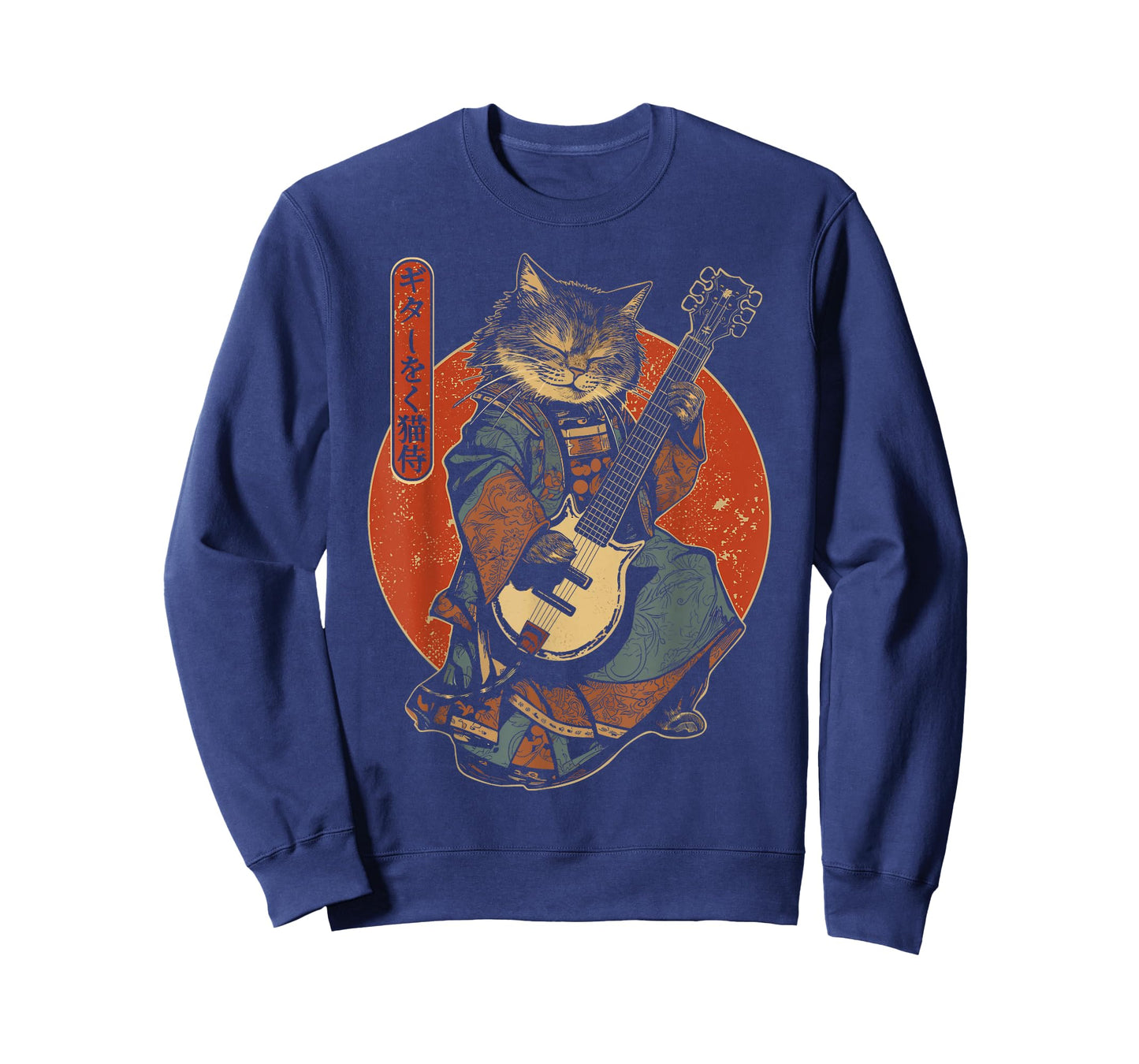 Japanese Samurai Cat Playing The Electric Guitar T-Shirt