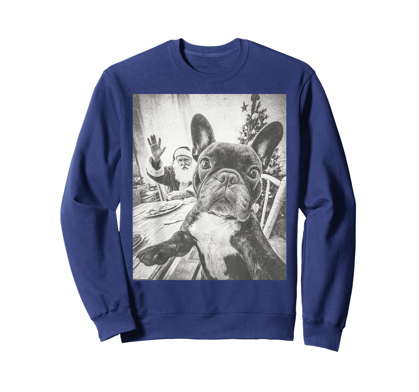 Funny AI French Bulldog Selfie with Santa Claus Christmas T-Shirt