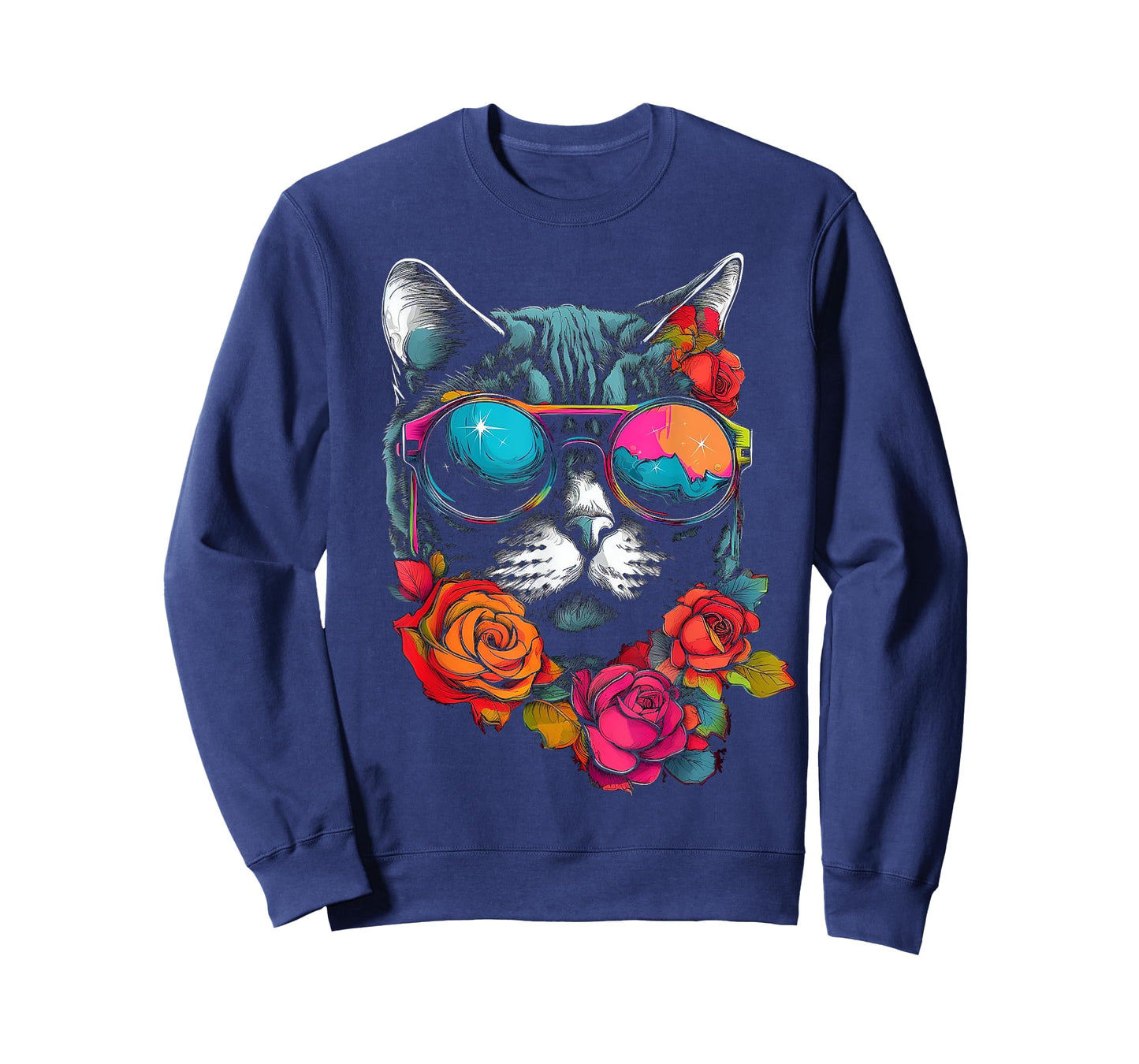 Cat Lover Artwork | Sunglasses Flower Animal Motif Cat T-Shirt