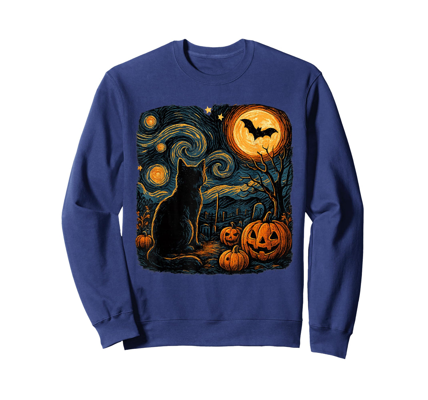 Halloween Black Cat Van Gogh Starry Night Cat Lovers Cat T-Shirt