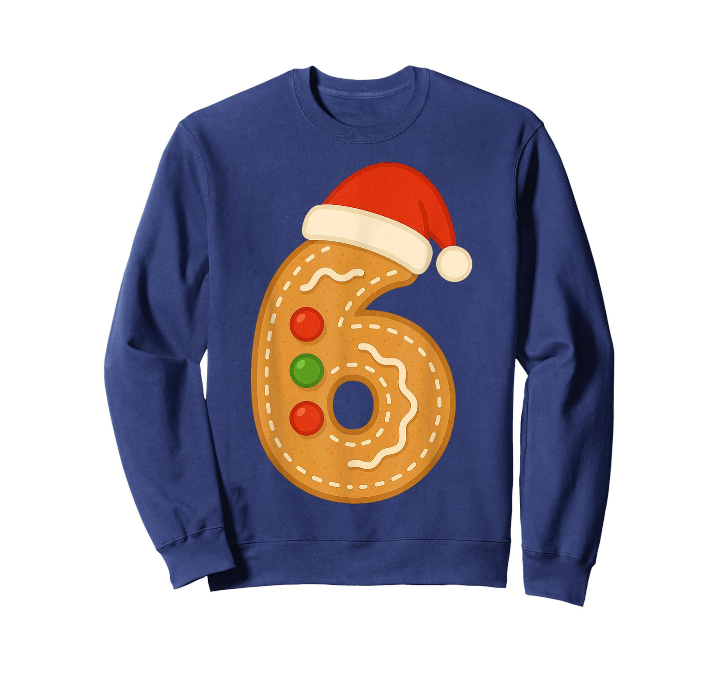 Cute Gingerbread Number 6 with Santa Hat Sixth Christmas T-Shirt