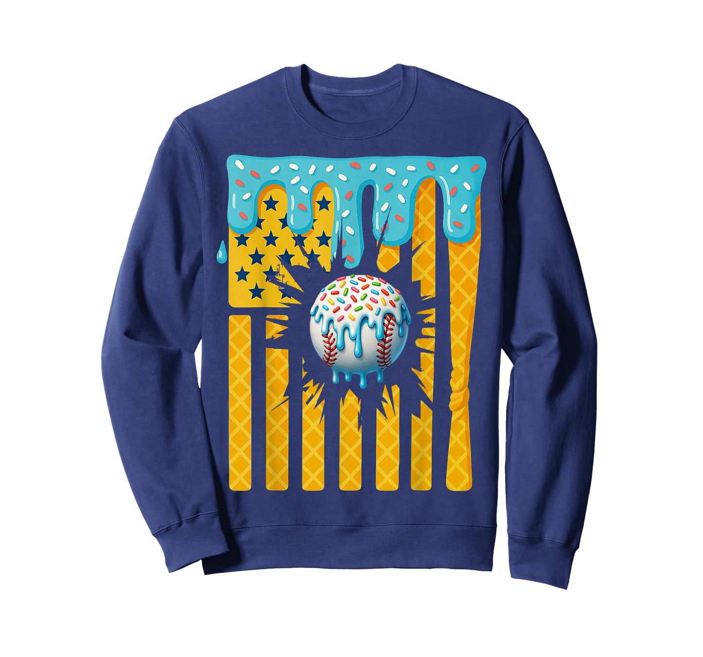 Baseball Drip Boys Ice Cream American Flag 4th Of July Mens T-Shirt