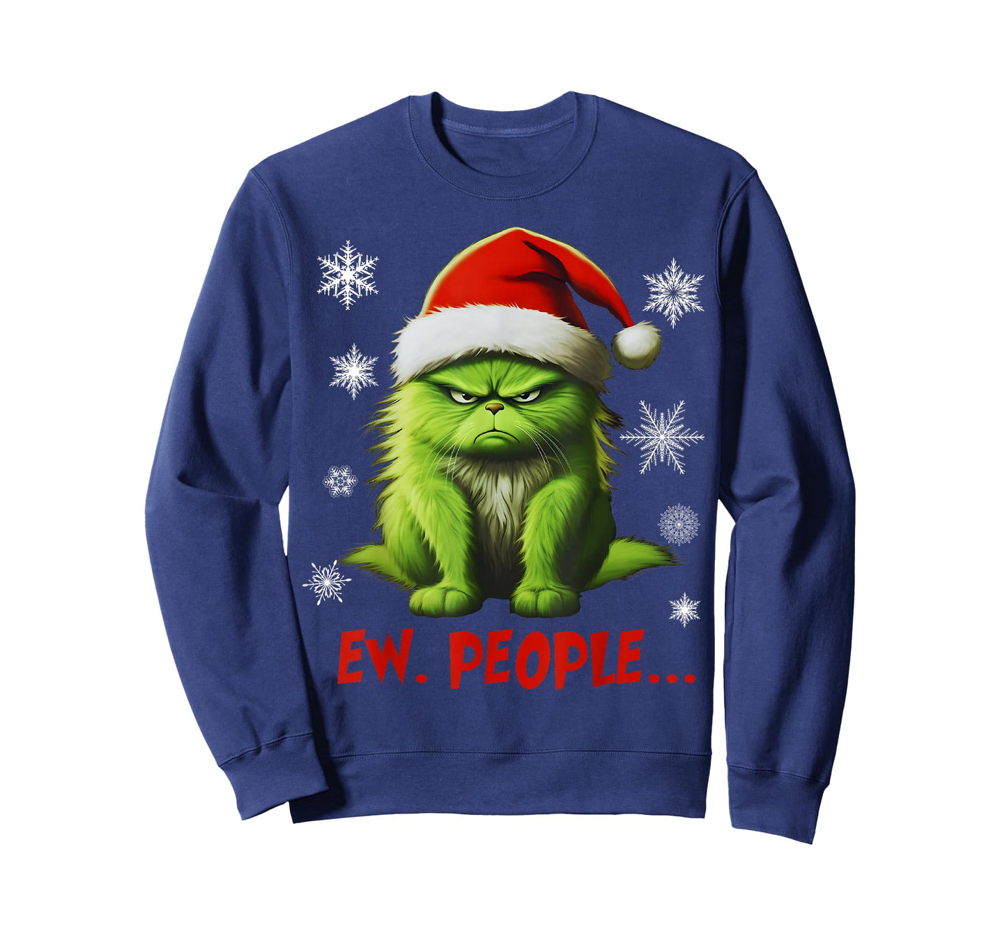 Funny Christmas Cat Ew People Meowy Cat Lovers Santa Hat Y2K T-Shirt