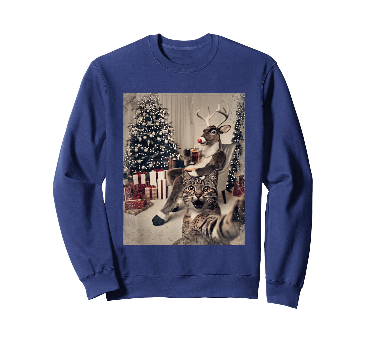 Funny Xmas Cat Selfie Reindeer Ugly Sweater Christmas Outfit T-Shirt