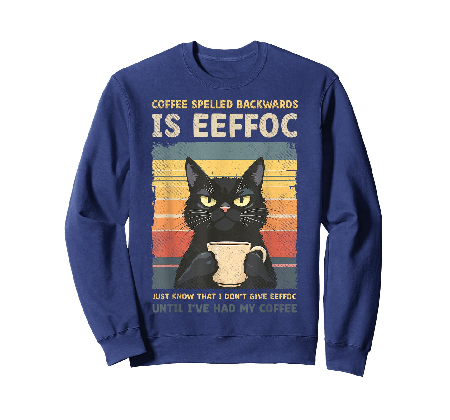 Black Cat Drinking Coffee Spelled Backwards is Effoc Joke T-Shirt