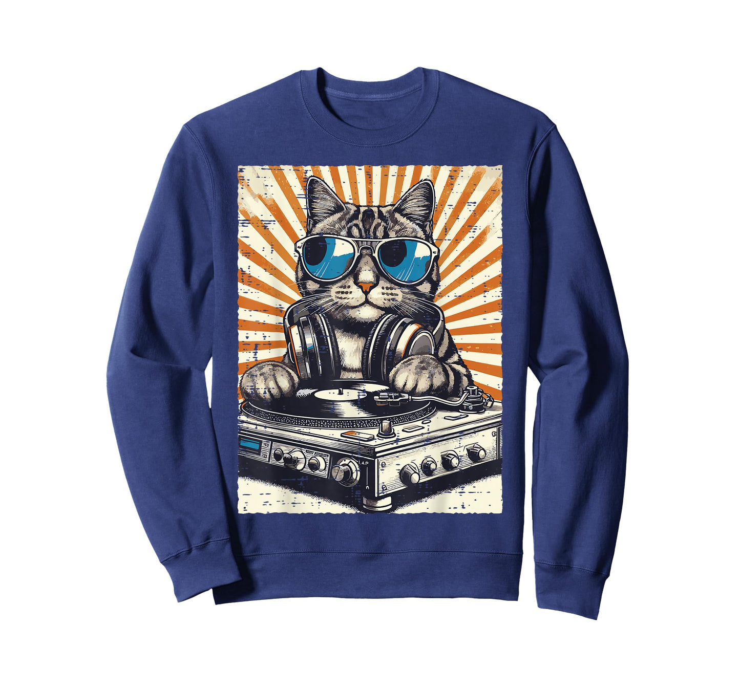 Cat Dj Headphone Turntable Vintage Music EDM Men Women Kids T-Shirt