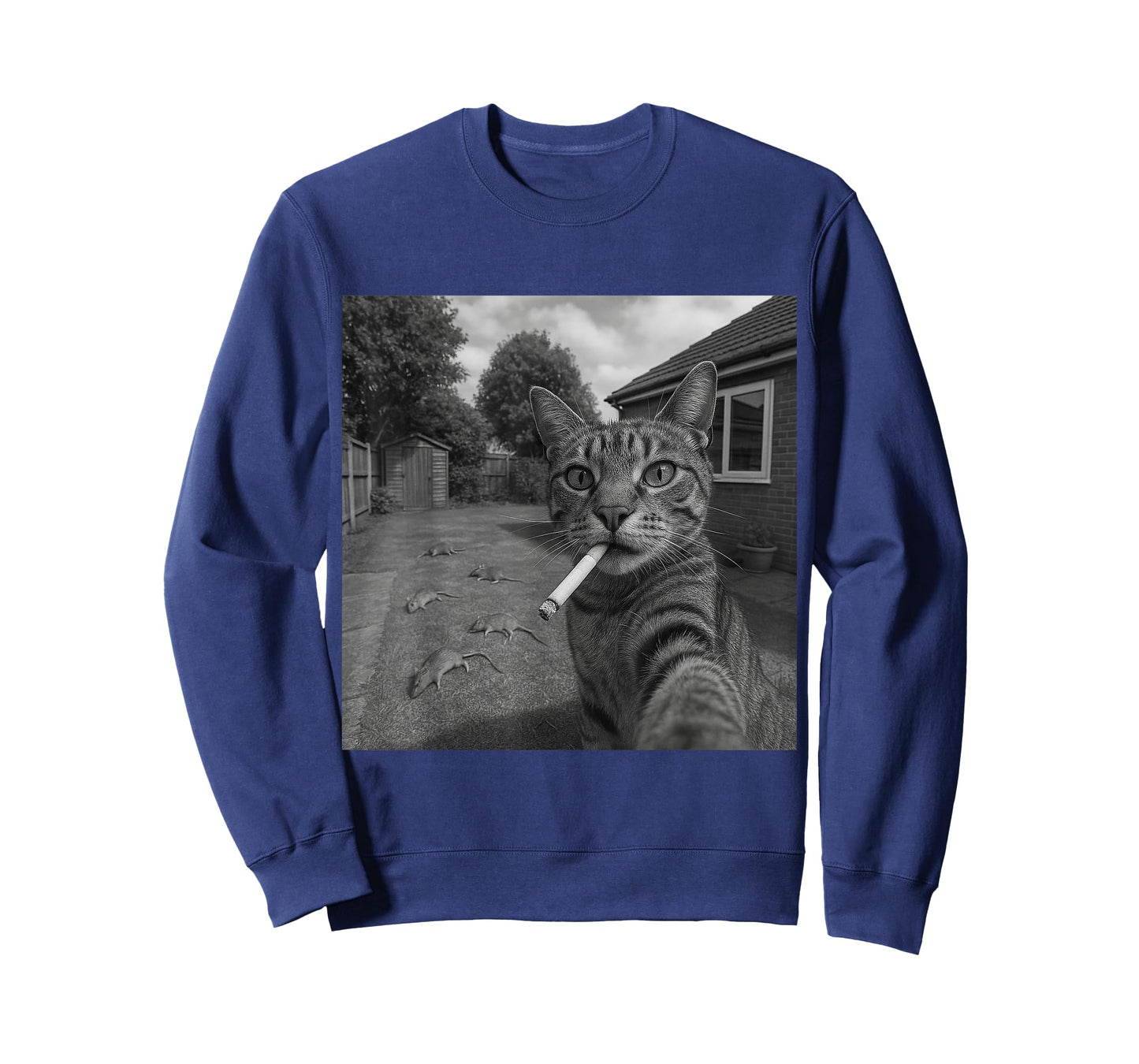 Funny Selfie Cat with Cigarette and Defeated Rats T-Shirt