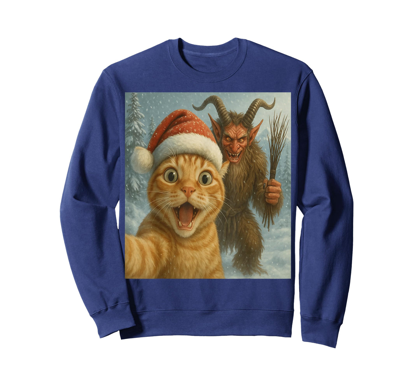 Funny Cat Selfie with Krampus Dark Humor Xmas T-Shirt