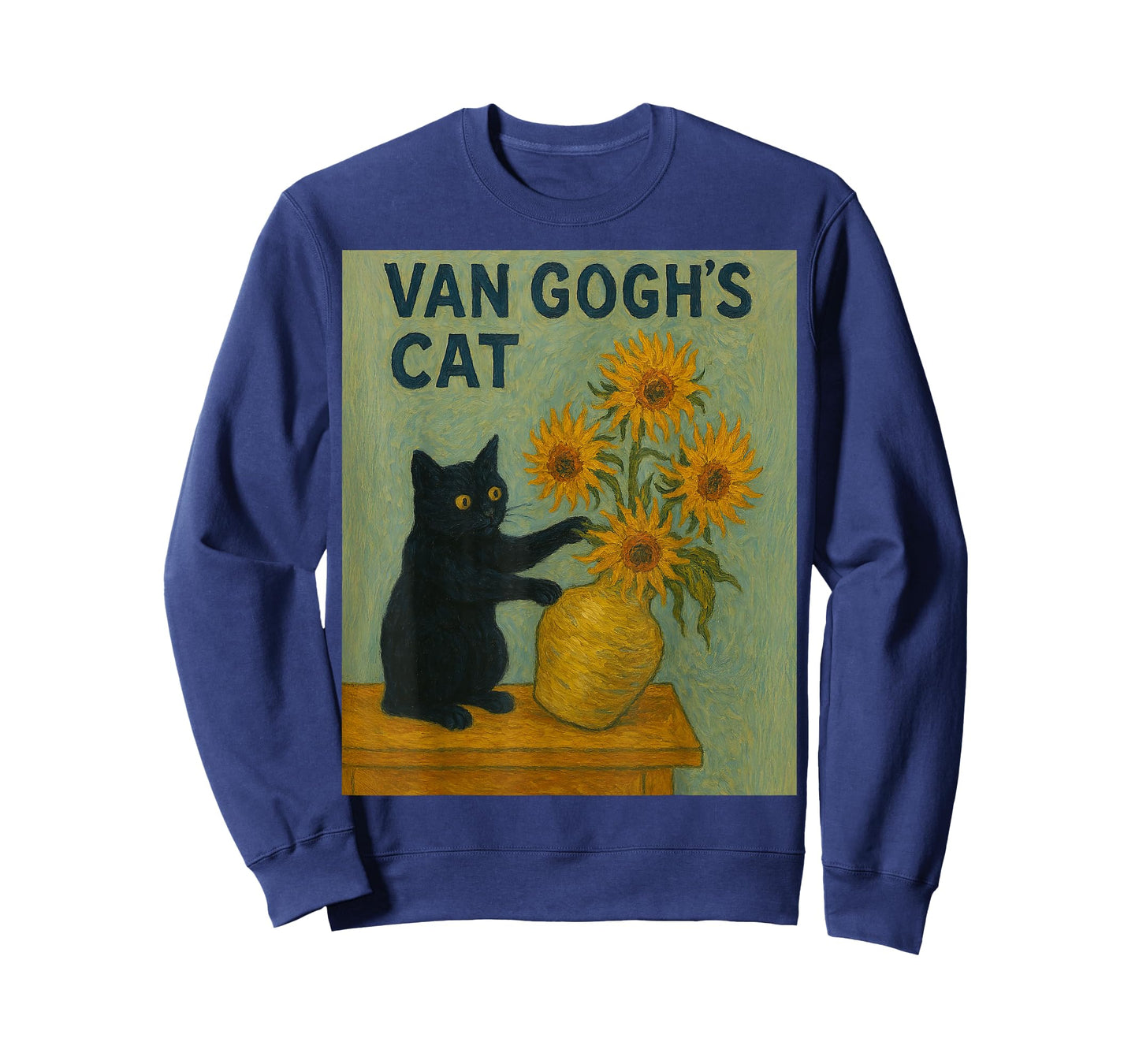 Funny Sunflower Cat Mischief - Art Mashup Van Gogh Painting T-Shirt