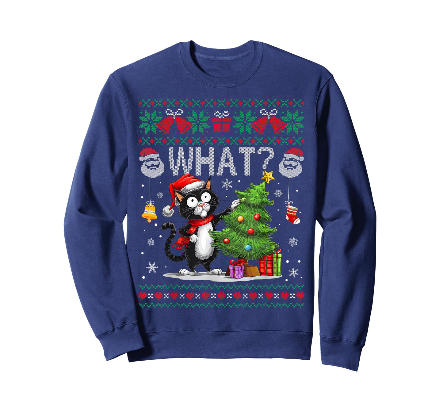Funny Cat What Black Cat Christmas Tree Ugly Xmas Men Women T-Shirt