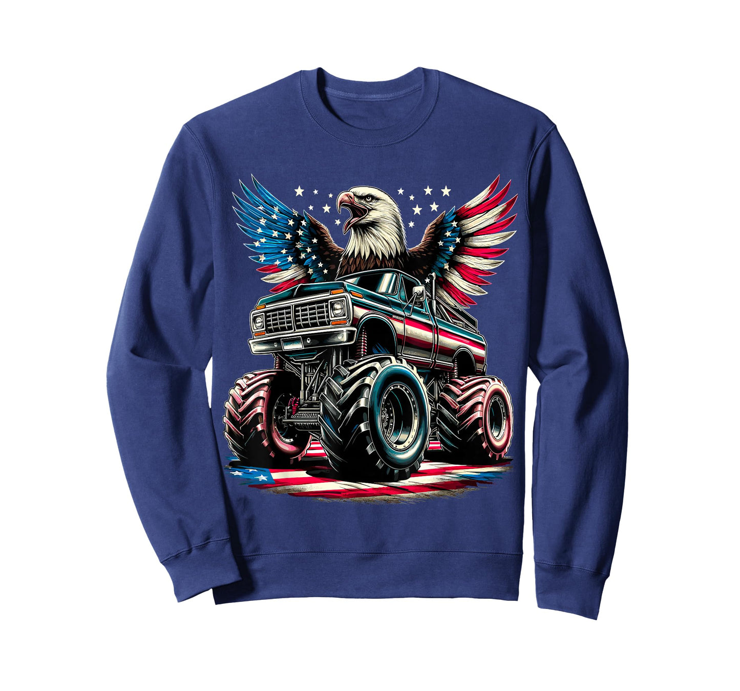4th of July Boys Monster Truck Bald Eagle American Flag USA T-Shirt