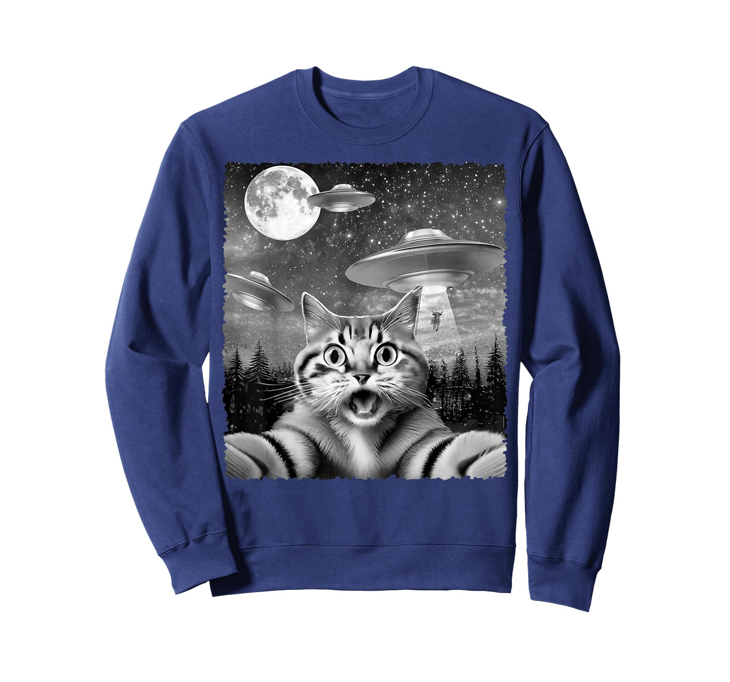 Funny Alien Cat Selfie with UFOs Gift Idea Men Women Kids T-Shirt