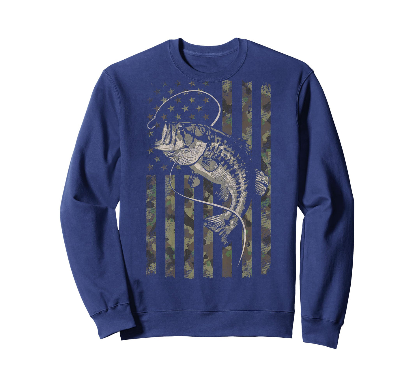 Fishing Camo American Flag Bass Fish (Design on Back) T-Shirt