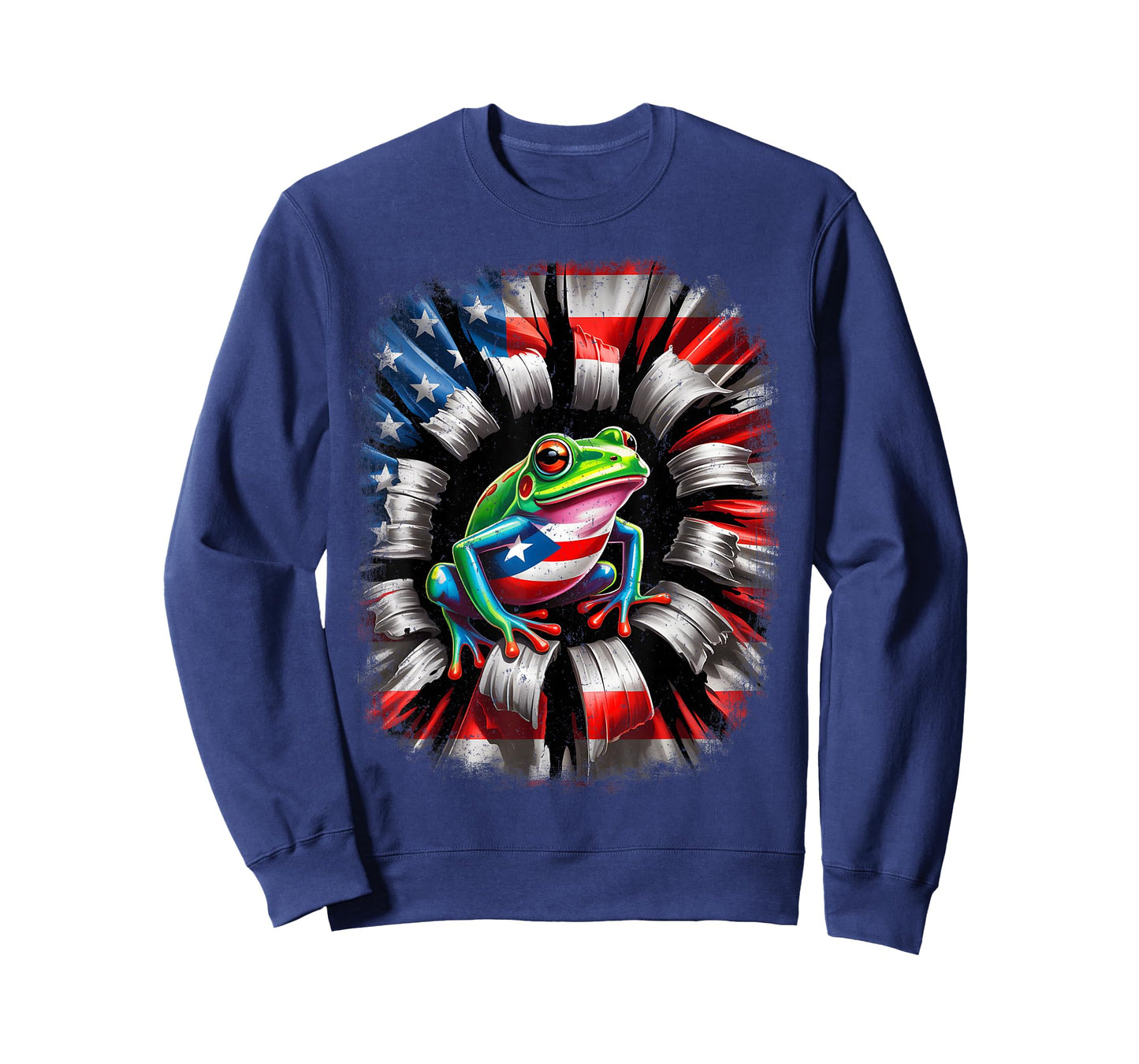 Boricua Puerto Rico Coqui Frog Rips Through American Flag T-Shirt