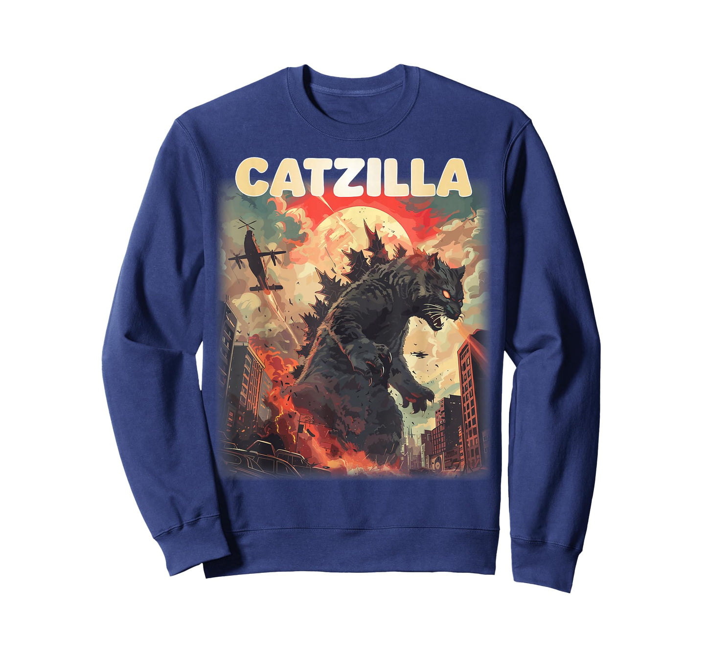 Vintage Catzilla Japanese Sunset Style Cat Kitten Lover T-Shirt