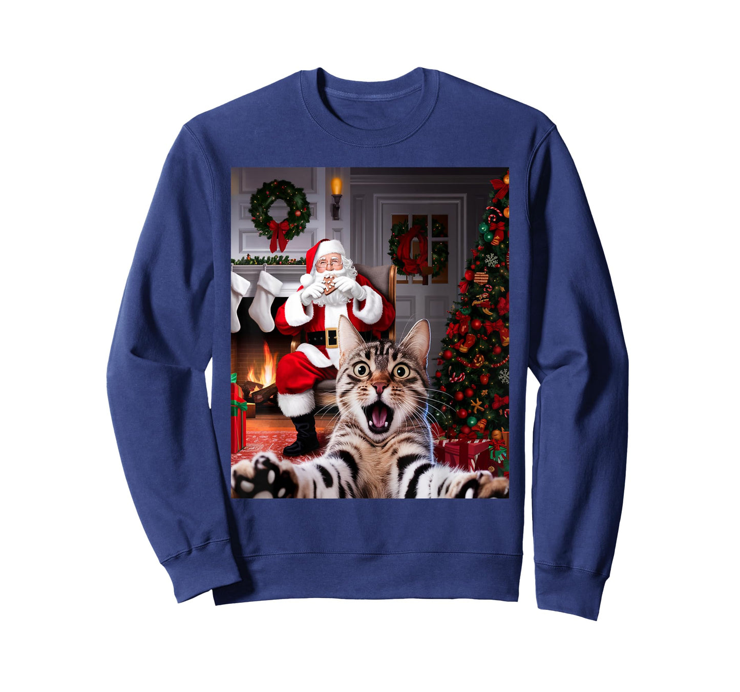 Christmas Funny Cat Selfie with Santa Claus Cute Holiday T-Shirt