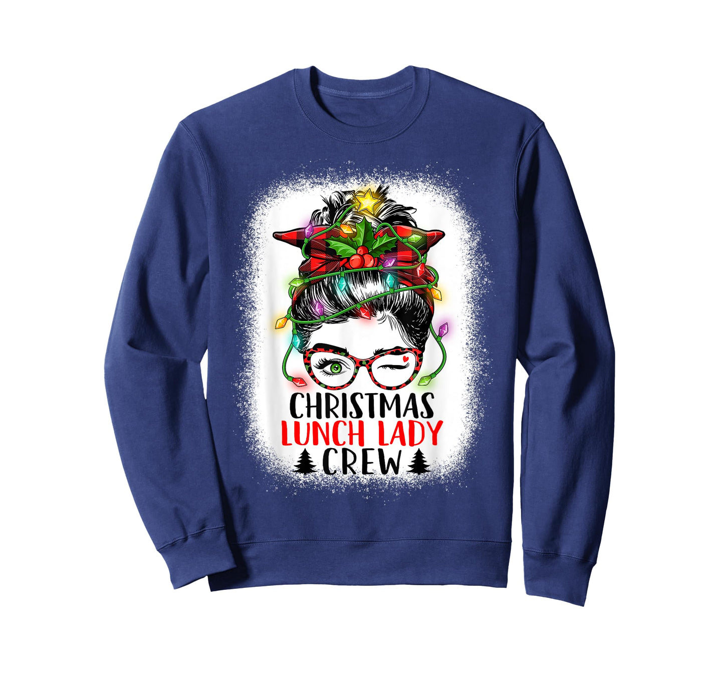 Christmas Lunch Lady Crew Messy Bun Women Christmas Lights T-Shirt
