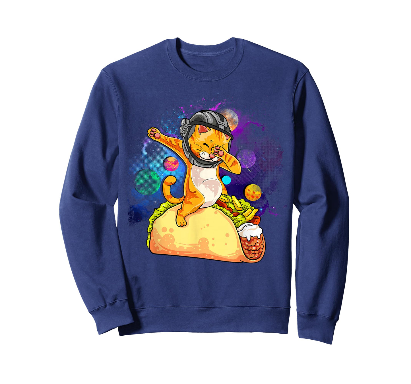 Funny Dabbing Cat Astronaut In Space Riding Taco T-Shirt