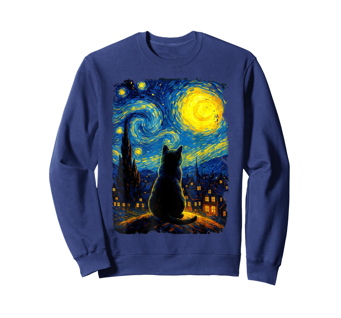 Black Cat Starry Night Van Gogh Cat for Cat Lover T-Shirt