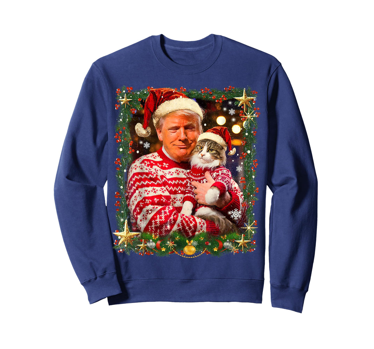 Funny Trump Christmas Sweater for Cat Lovers Xmas Pajamas T-Shirt