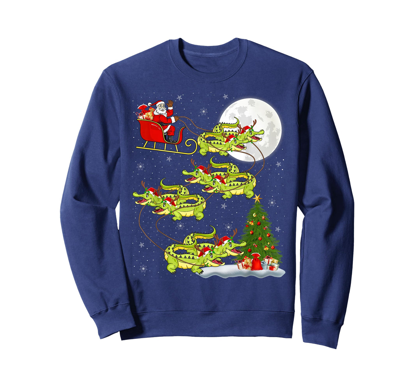 Crocodile Alligators Santa Sleigh Flying Funny Christmas T-Shirt
