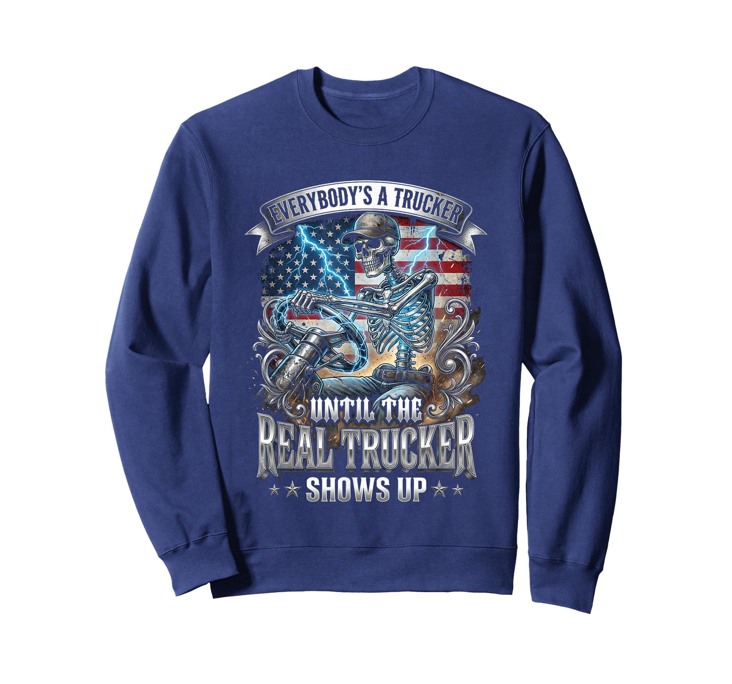 American Flag Skeleton Trucker Semi Driver Big Rig T-Shirt