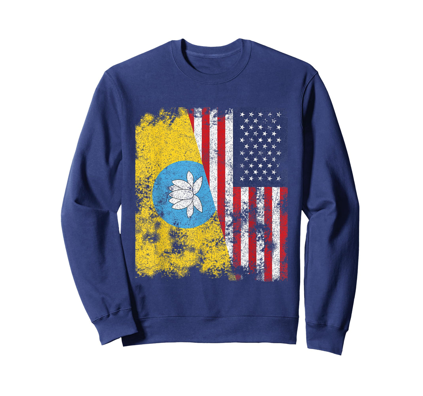 Kalmykia USA Flag Distressed - Half American Women Kids Men T-Shirt