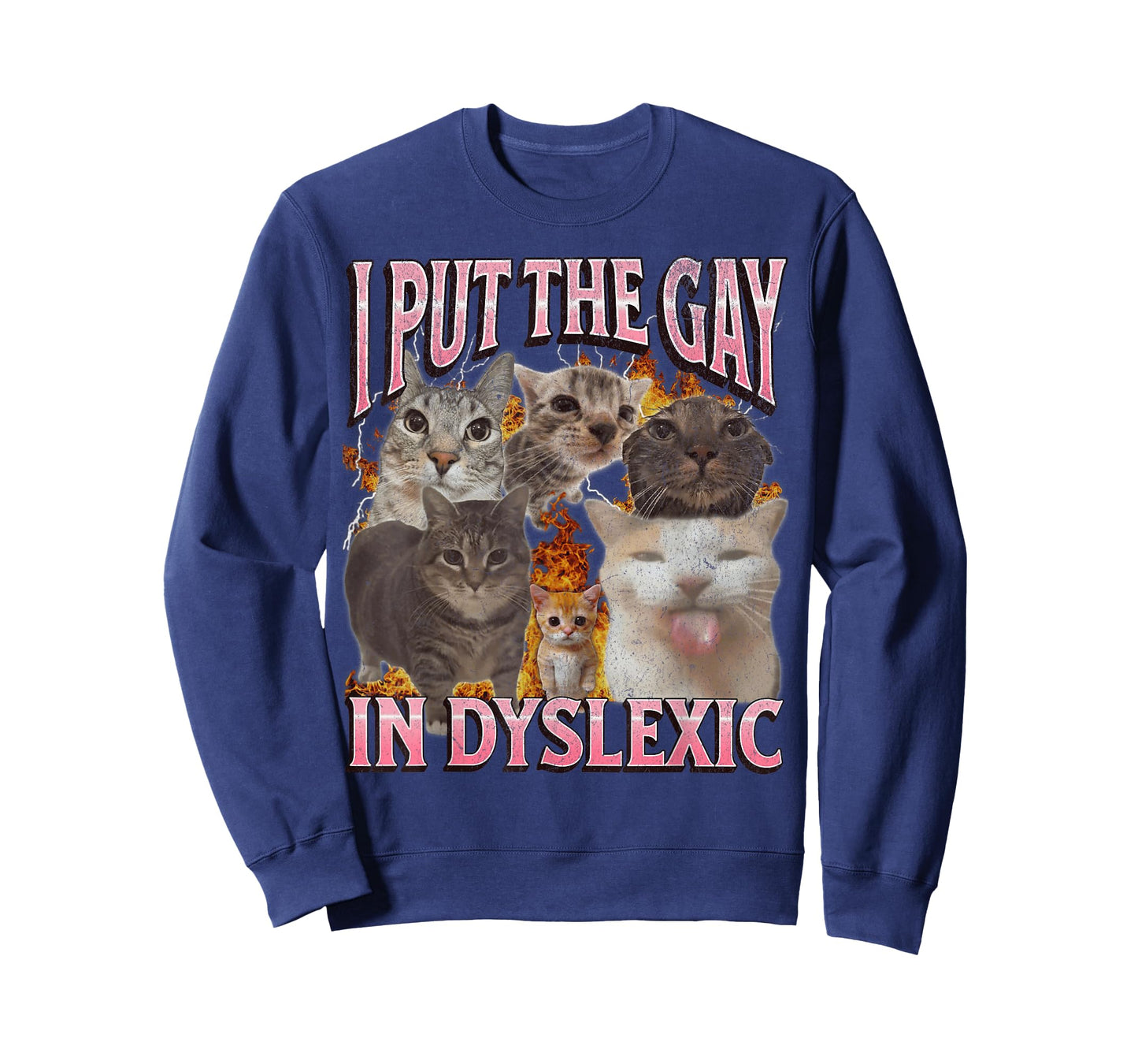 I Put The Gay in Dyslexic Funny Cat Meme Bootleg Graphic Men Women T-Shirt