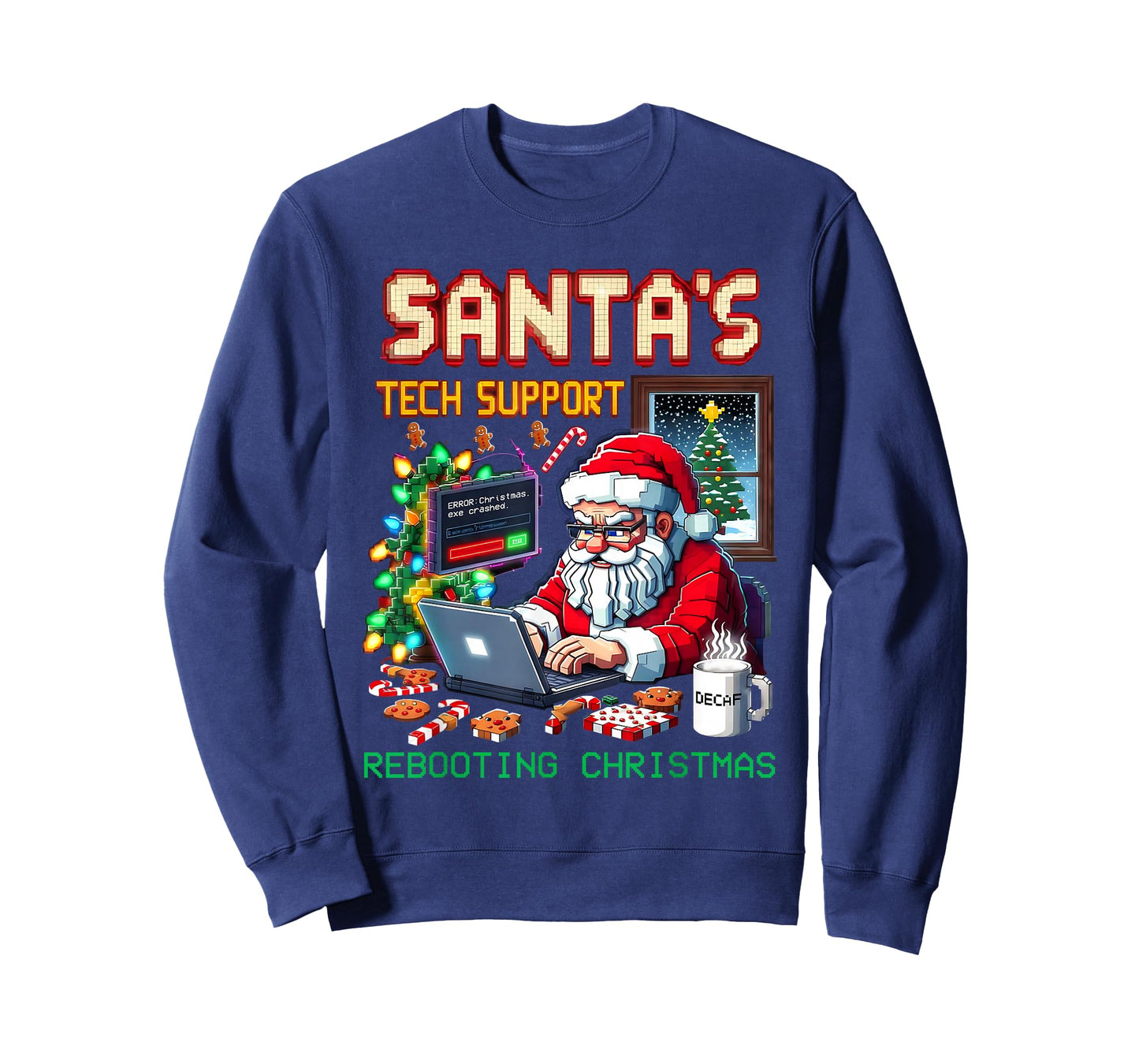 Santa’s Tech Support Rebooting Christmas Pixel Art T-Shirt