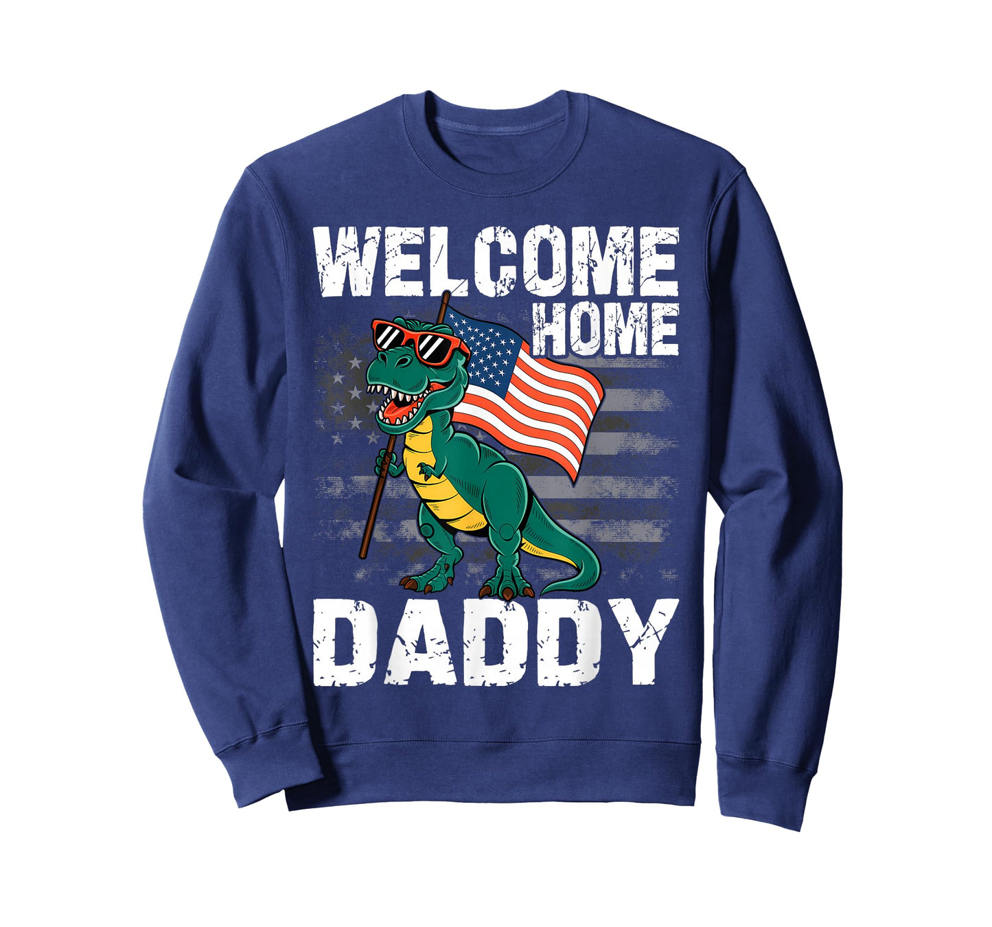Kids Welcome Home Daddy Dinosaur T-Rex American Flag T-Shirt