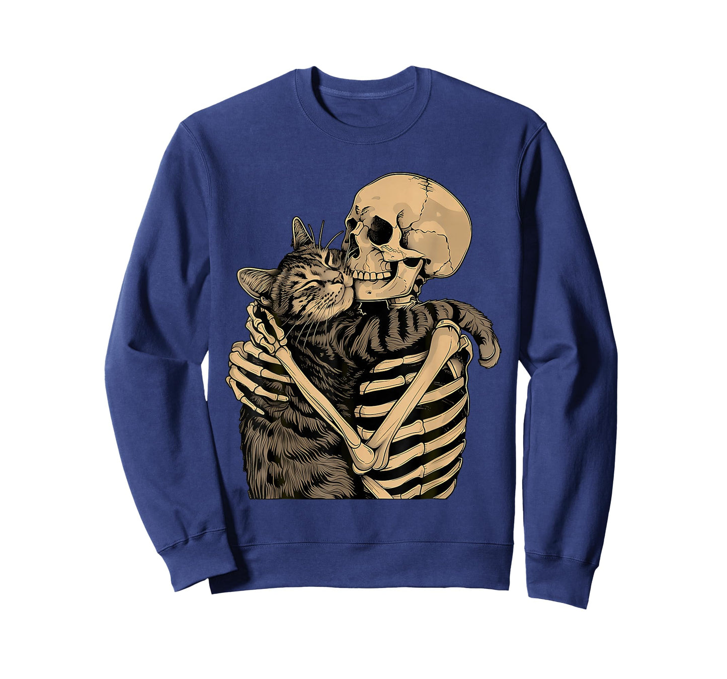 Funny Skeleton Hugging Cat Halloween Cat Lover Men Women Kid T-Shirt
