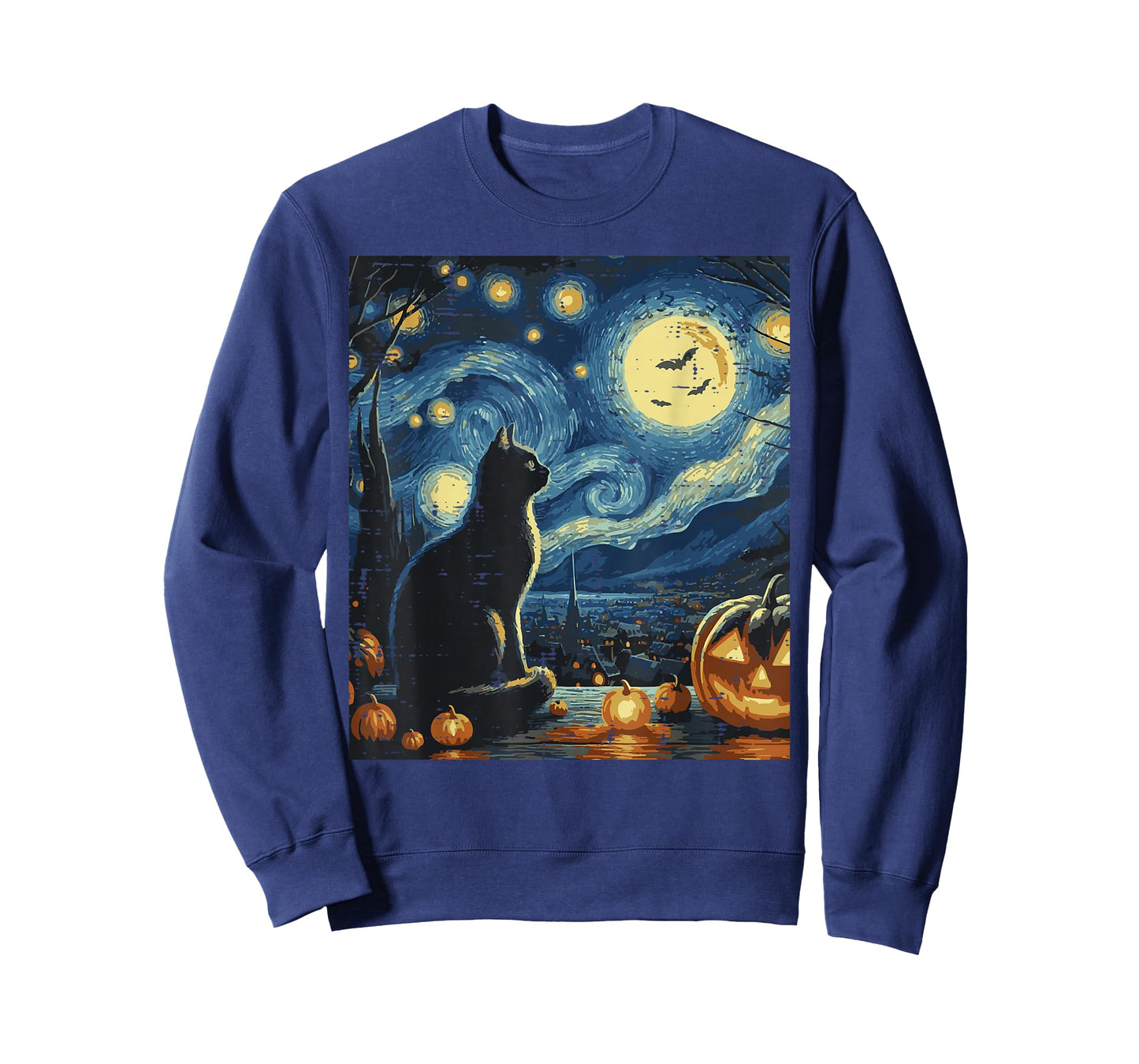 Halloween Cat Starry Night Funny Costume Art Women Men Kids T-Shirt