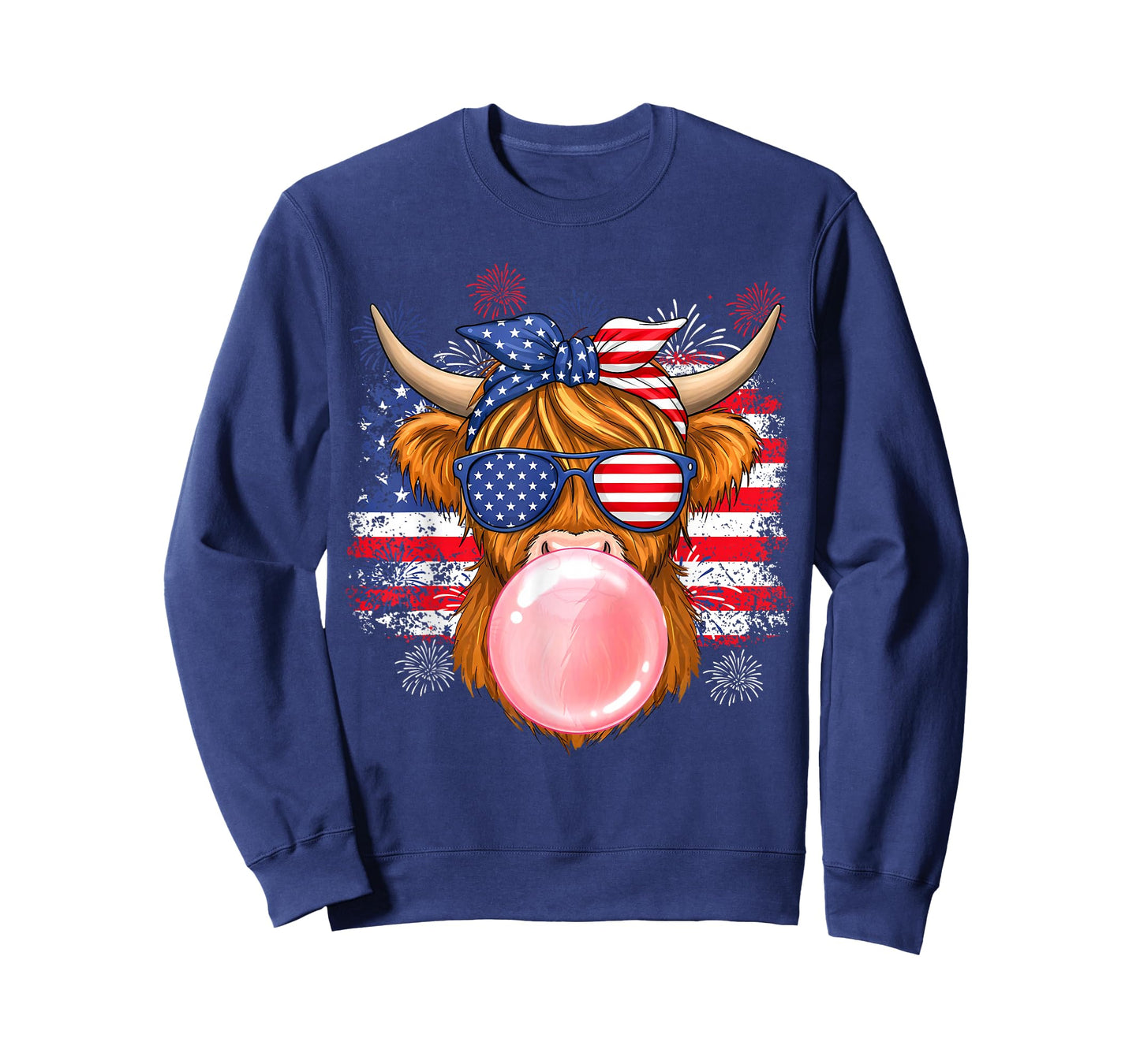 Cute Highland Cow 4th of July USA Flag Patriotic Cow Farmer T-Shirt