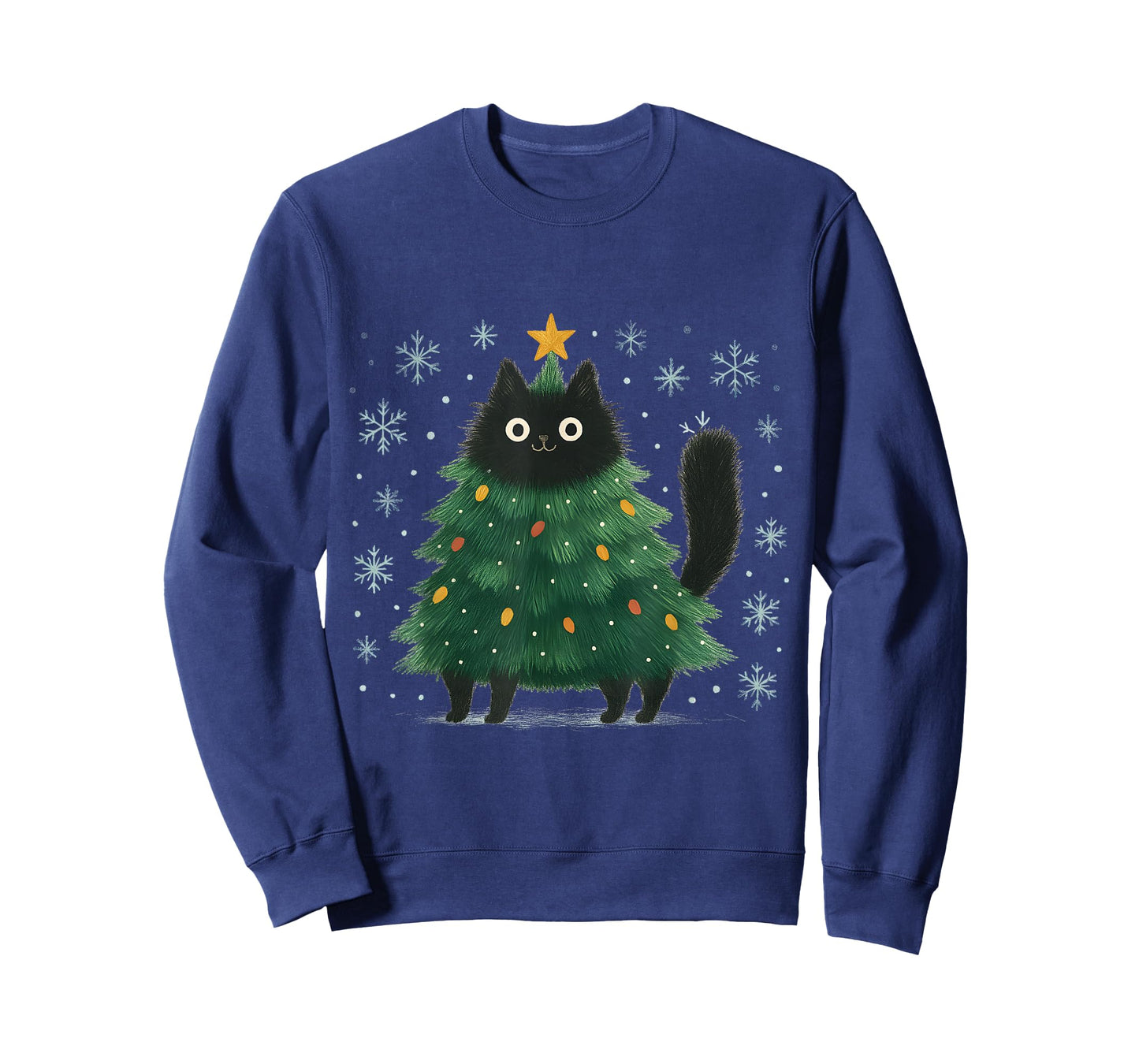 Cute Christmas Tree Cat Funny Holiday Snowflake T-Shirt