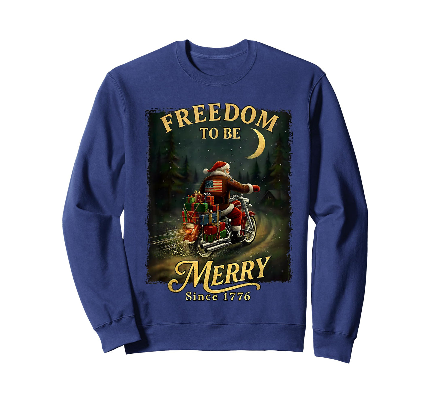 Vintage Patriotic Christmas Santa Riding Motorcycle T-Shirt
