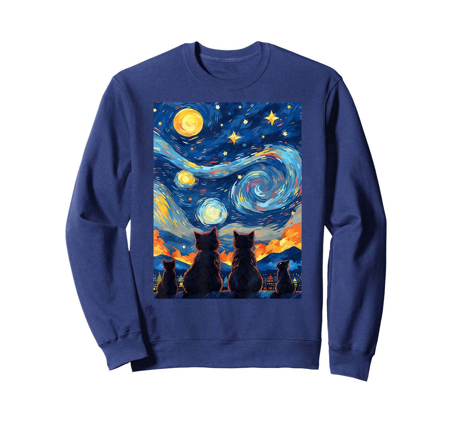 black cats Painting art Starry Night kitty kitten Van Gogh T-Shirt