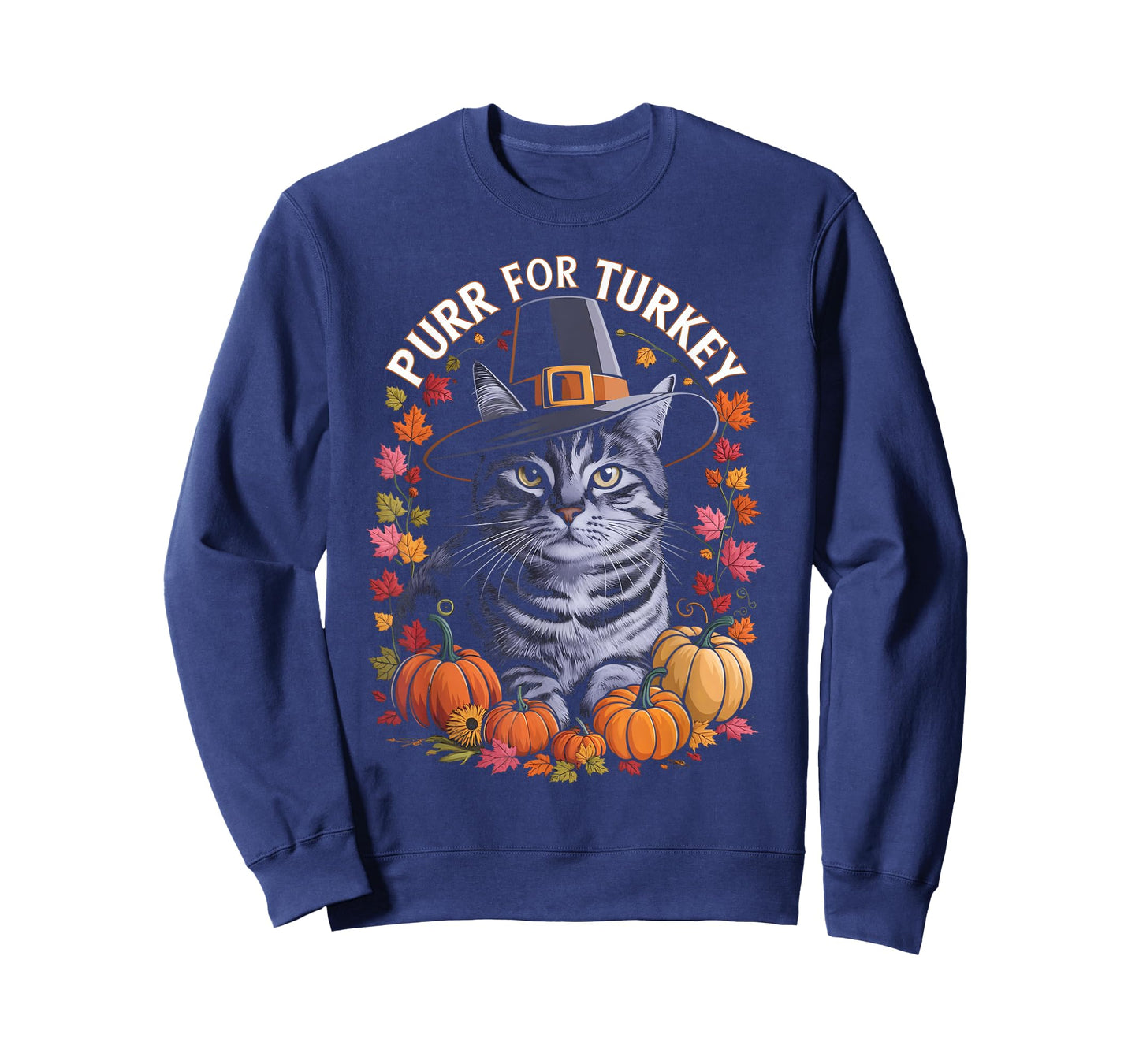 Thanksgiving Pilgrim Cat Lover Purr For Turkey Men Women Kids T-Shirt