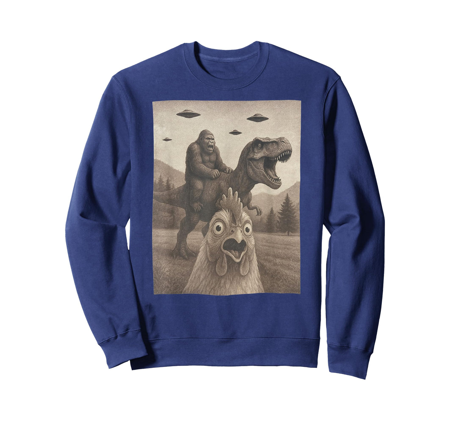 Funny Chicken Shirts, Chicken Selfie Bigfoot Riding T rex T-Shirt