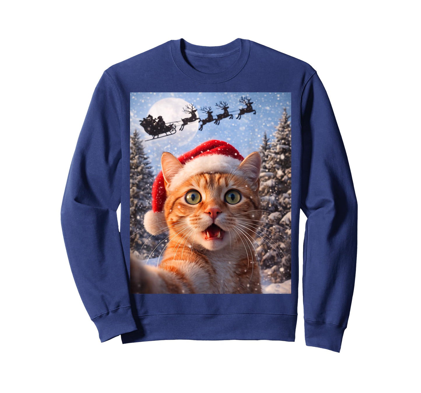 Funny Cat Selfie with Santa Claus Christmas Men Women Kids T-Shirt