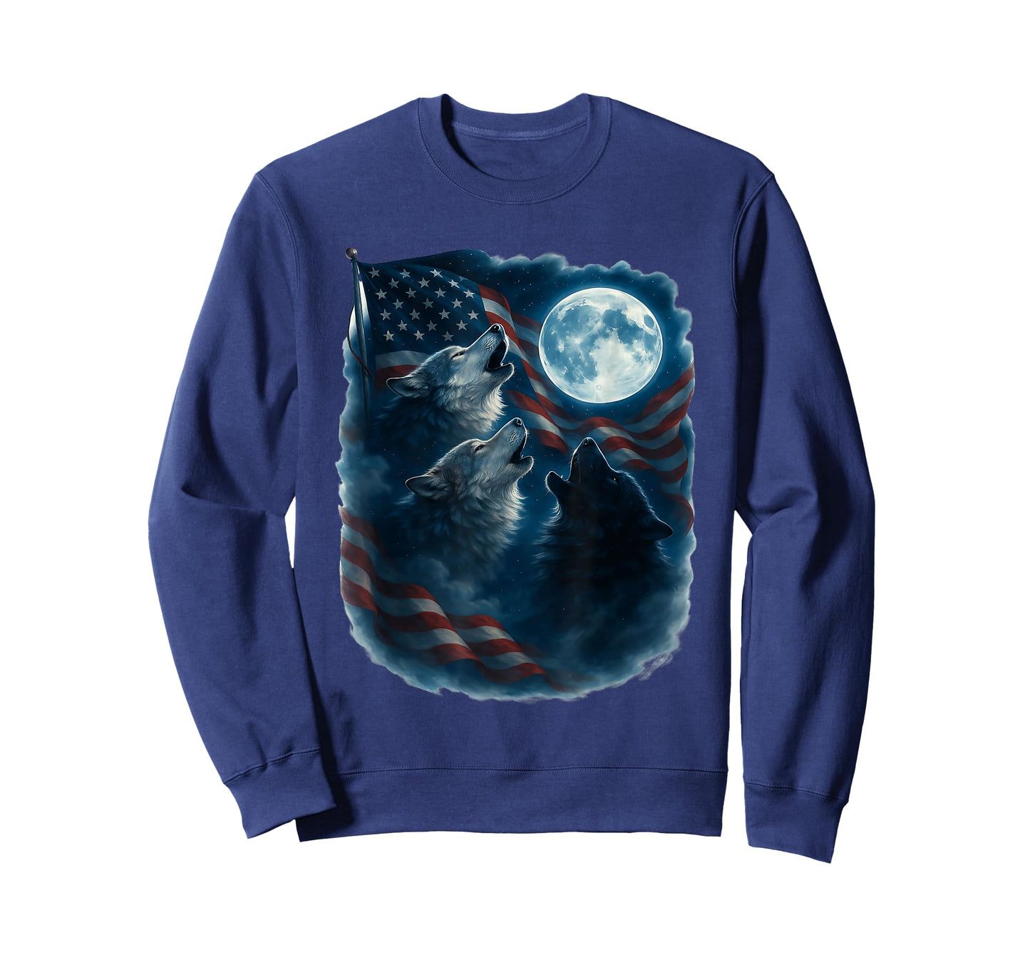 3 Wolf Howling At The Moon US Flag Wildlife Wolves Lovers T-Shirt