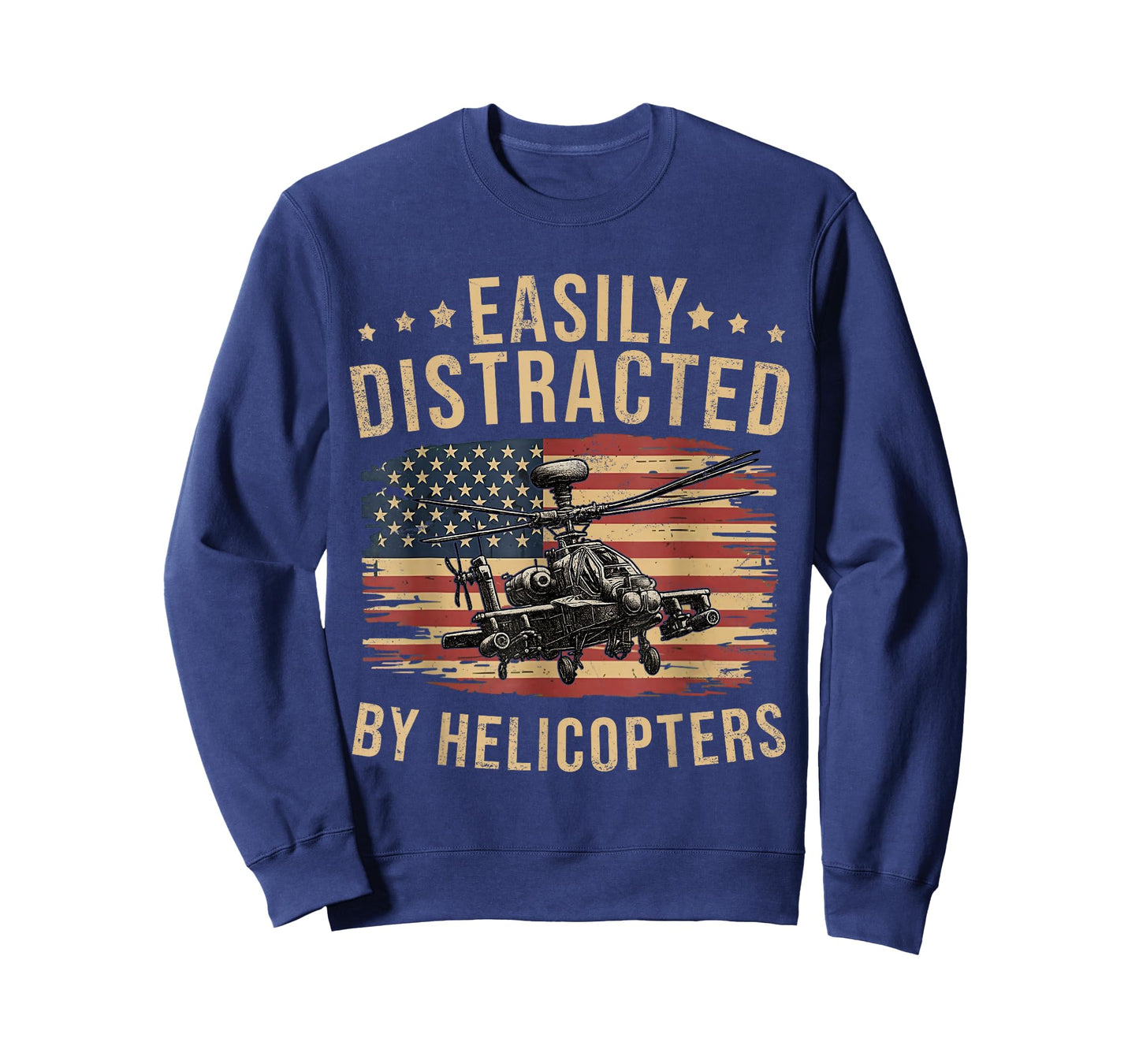Funny Easily Distracted by Apache Helicopter USA Flag Gift T-Shirt