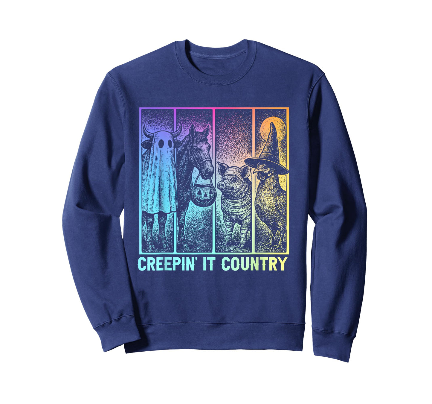 Creepin’ It Country Halloween Farm Animal Pig Cow Chicken T-Shirt