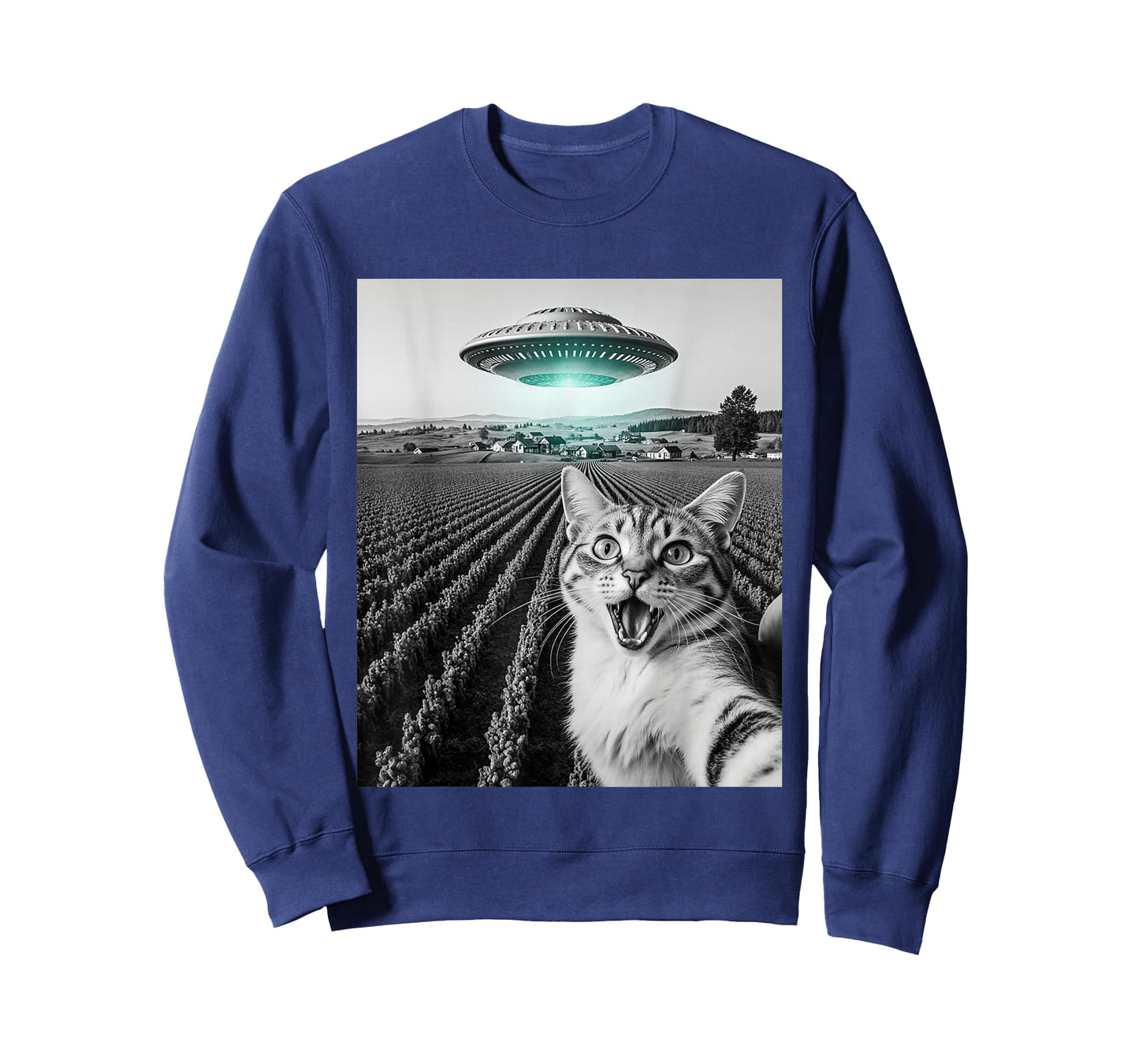 Funny Cat Selfie with Alien UFO Cat Gifts for Men Women Kid T-Shirt