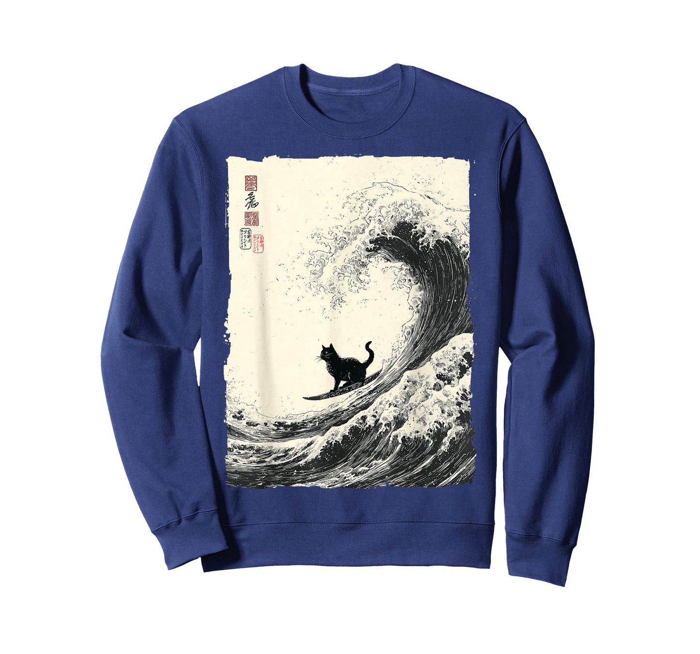 Funny Cat Surfing The Great Wave Japanese Ukiyo-e Art T-Shirt